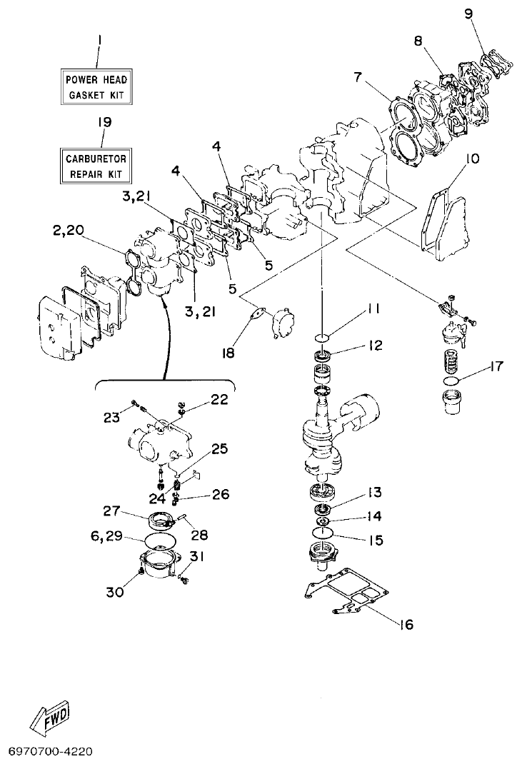 Yamaha E48C, E55C, 55B, E48CMH, E55CMH REPAIR KIT 1 parts diagram
